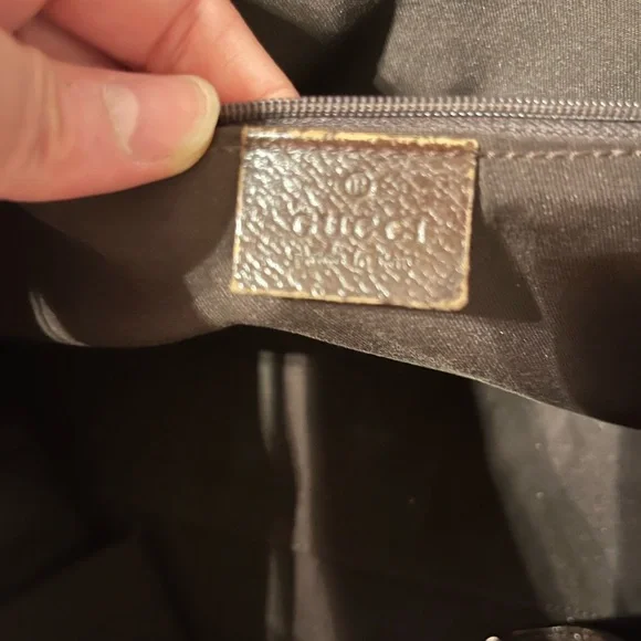 Gucci Brown Monogram Canvas Shoulder Bag with Stripe Handle - Picture 7 of 8